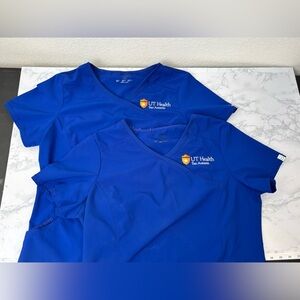 Cherokee/INFINITY Womens Scrub Top Sz L Lot Of 2 Blue UT Health San Antonio​​